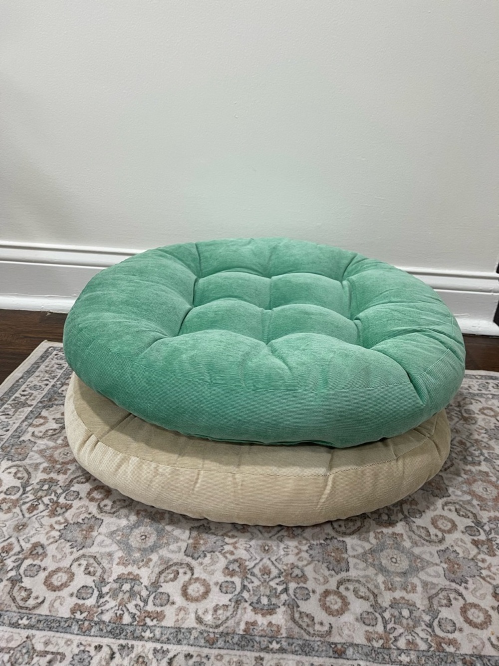 Set of 2 beige + green, Japanese Cushions Style for Floor or Chair, Pillows, new